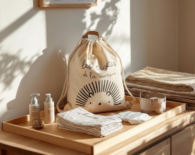 PERSONALIZED 20x30 Bio-cotton rope bag for baby clothes (pack option)