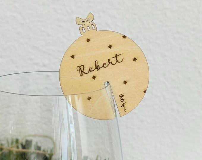 Personalized wooden Christmas bauble place card