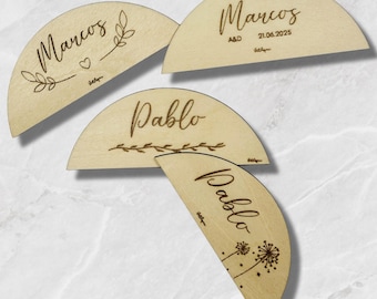 HALF MOON PLACE MARKERS MAGNET wood wedding communion baptism