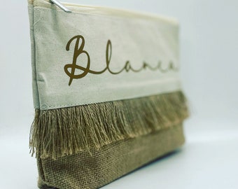 ECO JUTE COTTON NECESSITY BAG with fringes summer beach bathroom gift