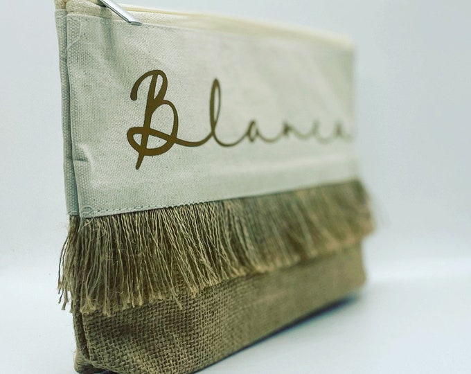 ECO JUTE COTTON NECESSITY BAG with fringes summer beach bathroom gift