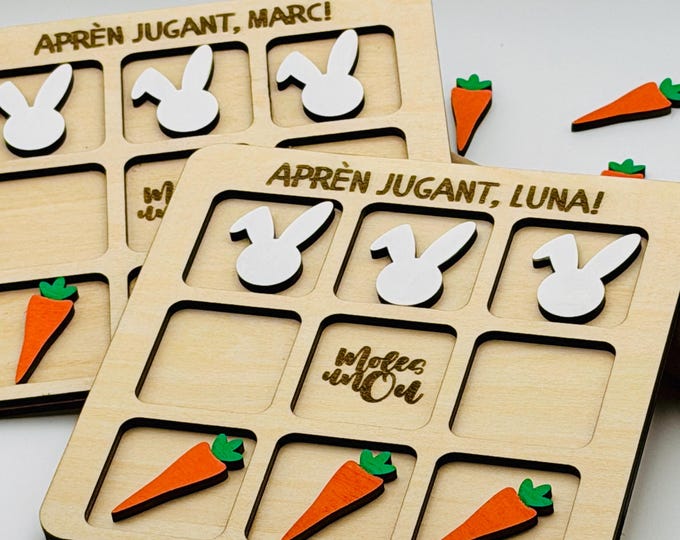 Personalized Easter Tic-Tac-Toe Game – Wooden Educational Game for Children – Personalized Easter Gift – Bunny Tic-Tac-Toe