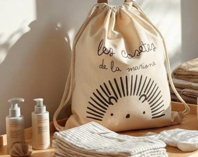 PERSONALIZED 20x30 Bio-cotton rope bag for baby clothes (pack option)