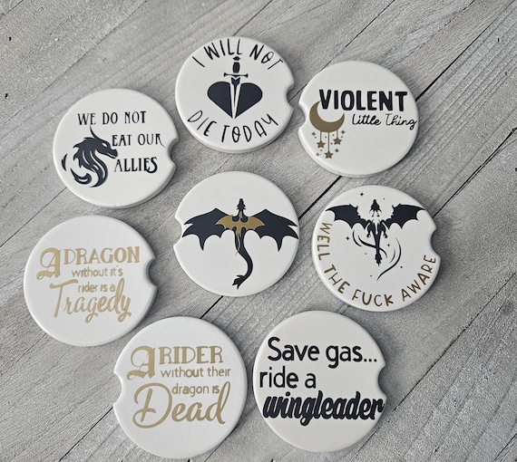 Fourth Wing Inspired Ceramic Car Coasters|Dragon Coasters|Dragon Lover Gift|Reader Gift|Fantasy Romance Bookish Car Decor