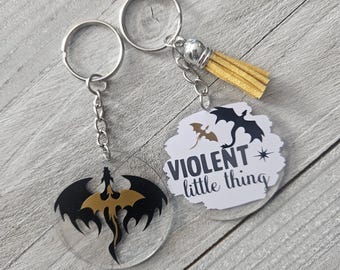Vierde vleugel-sleutelhanger|Drakensleutelhanger|Zwarte en gouden draakcadeau|Fantasieliefhebber cadeau|Leukelig cadeau|Drakenliefhebber cadeau|Tairn en Andarna-sleutelhanger