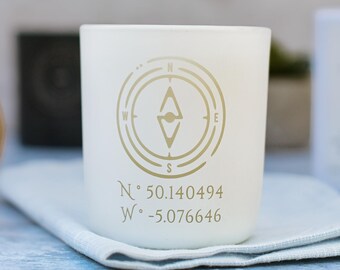 Personalised Coordinates Candle: Custom Nautical Compass Gift, Coastal Keepsake Soy Wax
