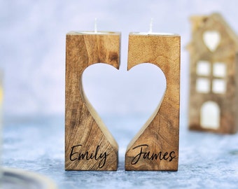 Rustic, Personalised Engraved Wood Candle Holder Custom Tealight Holder gift for Couple, Handmade in Cornwall, Housewarming Bereavement Gift