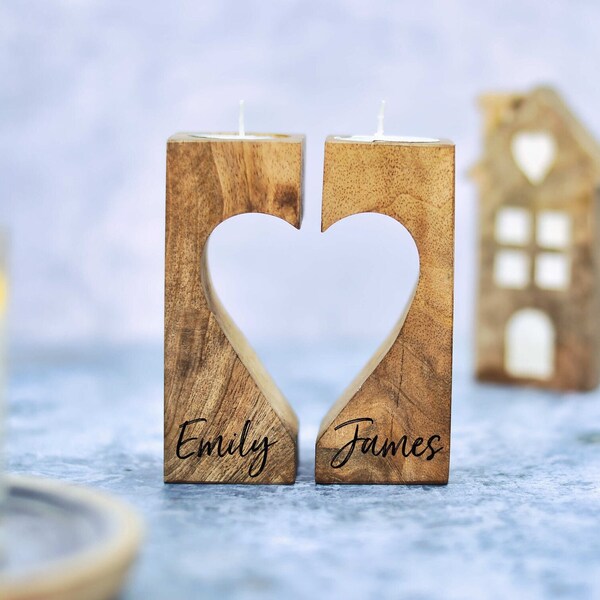 Rustic, Personalised Engraved Wood Candle Holder Custom Tealight Holder gift for Couple, Handmade in Cornwall, Housewarming Bereavement Gift