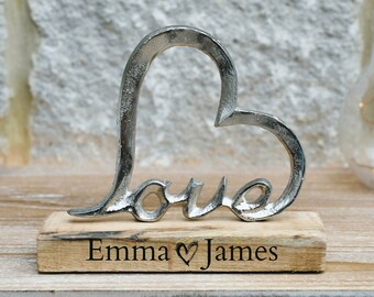 Personalised Engraved Wood Love Heart Gift, Custom Ornament, Perfect for Valentines, Handmade in Cornwall, Housewarming Gift.