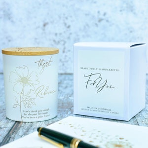 Personalised Thank You Gift, Soy Candle, Your Text Glows When Lit, Perfect for Colleagues, Teachers, Friends, Add Your Own Message image 1