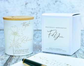 Personalised Thank You Gift, Soy Candle, Your Text Glows When Lit, Perfect for Colleagues, Teachers, Friends, Add Your Own Message