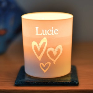 Personalised scented soy candle, custom lid, add a name to the front and a message to the back, bereavement candle, perfect Birthday Gift image 1