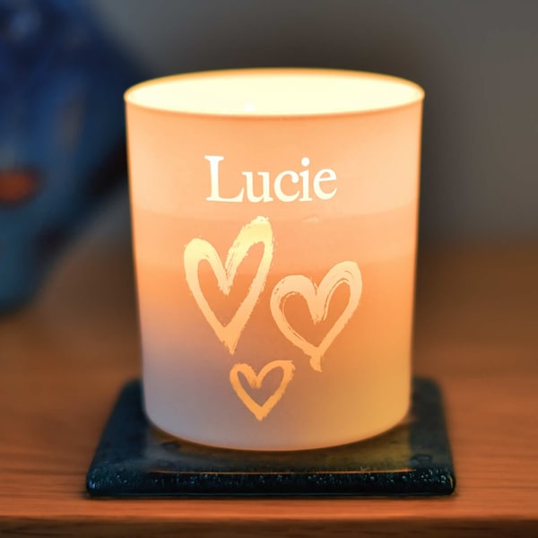 Personalised scented soy candle, custom lid, add a name to the front and a message to the back, bereavement candle, perfect birthday gift