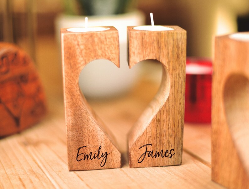 Rustic, Personalised Engraved Wood Candle Holder Custom Tealight Holder gift for Couple, Handmade in Cornwall, Housewarming Bereavement Gift image 3
