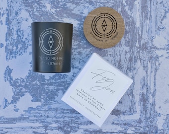 Personalised Coordinates Candle: Custom Engagement, Wedding, Anniversary Coastal Keepsake