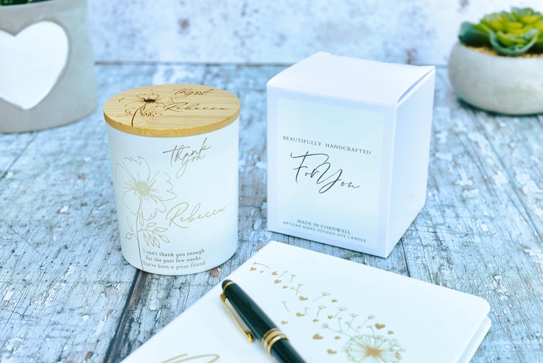 Personalised Thank You Gift, Soy Candle, Your Text Glows When Lit, Perfect for Colleagues, Teachers, Friends, Add Your Own Message image 2