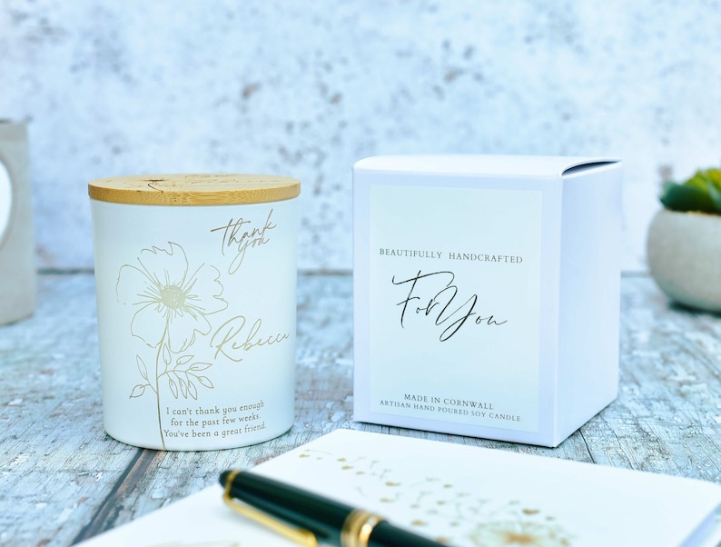 Personalised Thank You Gift, Soy Candle, Your Text Glows When Lit, Perfect for Colleagues, Teachers, Friends, Add Your Own Message image 1