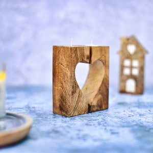 Rustic, Personalised Engraved Wood Candle Holder Custom Tealight Holder gift for Couple, Handmade in Cornwall, Housewarming Bereavement Gift image 2