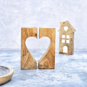 Rustic, Personalised Engraved Wood Candle Holder Custom Tealight Holder gift for Couple, Handmade in Cornwall, Housewarming Bereavement Gift image 4