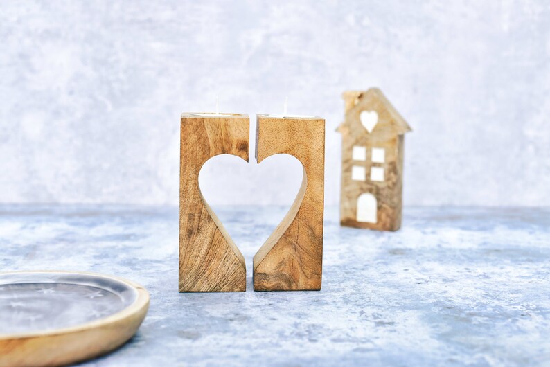 Rustic, Personalised Engraved Wood Candle Holder Custom Tealight Holder gift for Couple, Handmade in Cornwall, Housewarming Bereavement Gift image 4