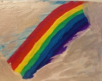 Pittura arcobaleno, arcobaleno 5 x 7, arte nuvola d'argento, arte della speranza, arte della parete arcobaleno, arredamento arcobaleno, arcobaleno e nuvole