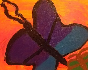 Butterfly art, Summer art, Purple and Blue Art, Butterflies, Acrylic on canvas, Sunrise art, Butterfly painting, Flying butterflies
