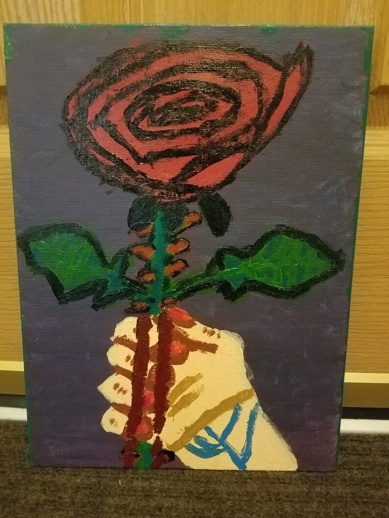 Rose Wall Art Gothic Rose Art Red Rose Painting Rose Etsy