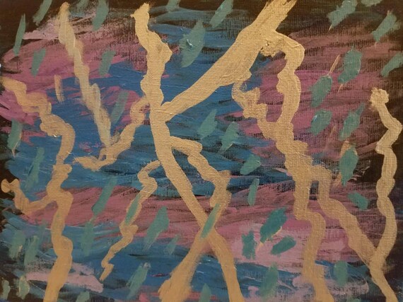 Thunderstorm art, Rain art, Summer art, Lightning art, Meteorological art, 8 x 10 painting, Black and blue, Purple and silver