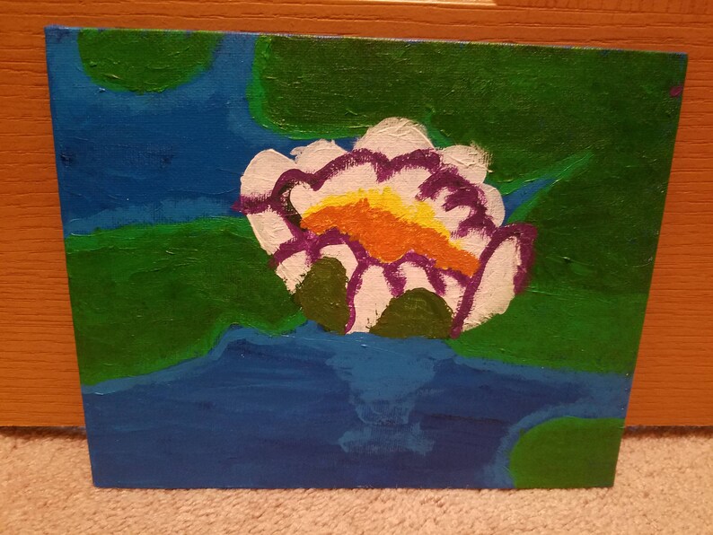 Waterlily art, Pond painting, Waterlily, Tranquil art, Calming art, Water painting, Nature painting, Pond art, Flower art, Lily painting image 1