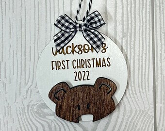 Baby's First Christmas Ornament Personalized, Personalized Baby Bear Tag, New Parent Christmas Gift
