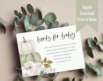Books for Baby 4x6in Digital Download | Baby Shower Insert | Fall Pumpkin Themed Shower Card