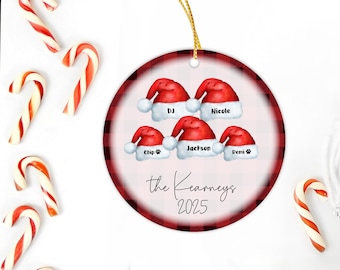2025 Personalized Family Christmas Ornament | Santa Hats