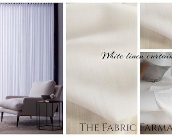 Par de cortinas de lino con bolsillo de varilla blanca, par de cubiertas de ventana de lino semitransparente blanco