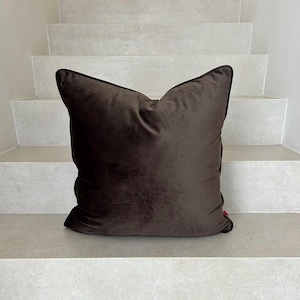 Velvet Throw Pillow Cover In Chocolate Brown With Matching Piping, Velvet Cushions