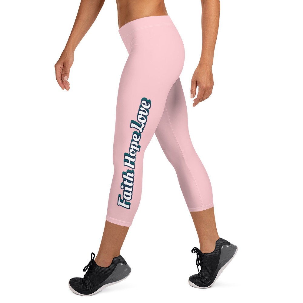 Faith Hope Love Pink Capri Leggings for Women christian Activewear Leggings  1 Corinthians 13:13 Bible Verse Clothing -  New Zealand