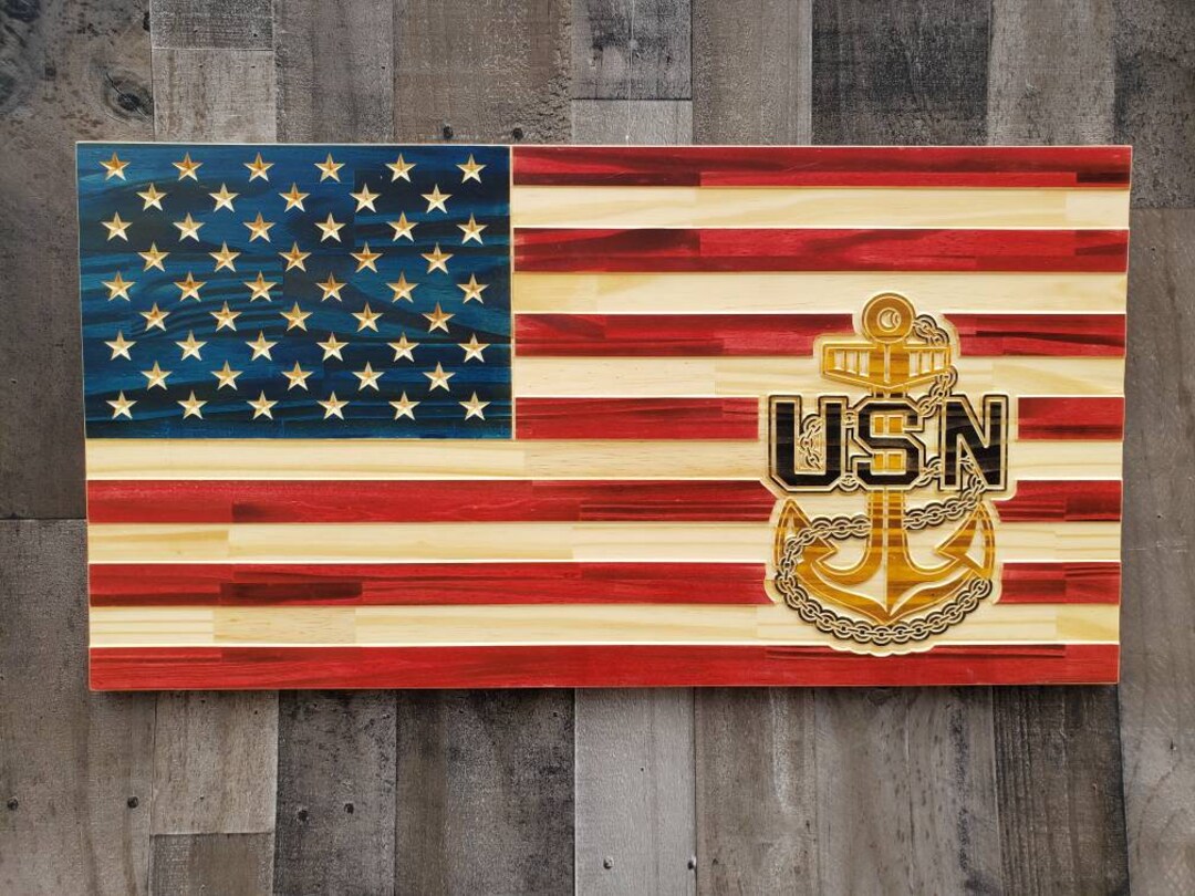 Rustic Navy Chief American Flag: CNC Carved Wood Art - Etsy, image size:1080x810