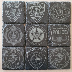 Police Custom laser engraved slate coaster set. State police, Sheriff, Trooper