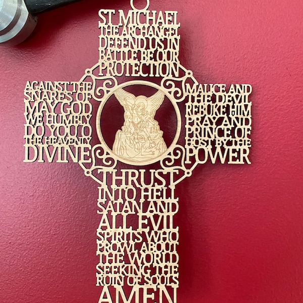 Prayer to St. Michael the Archangel Wooden Cross Wall Hanging