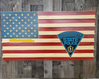 Massachusetts state police rustic American flag