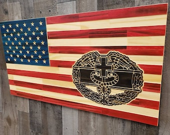 CMB. Combat Medical Badge American rustic flag