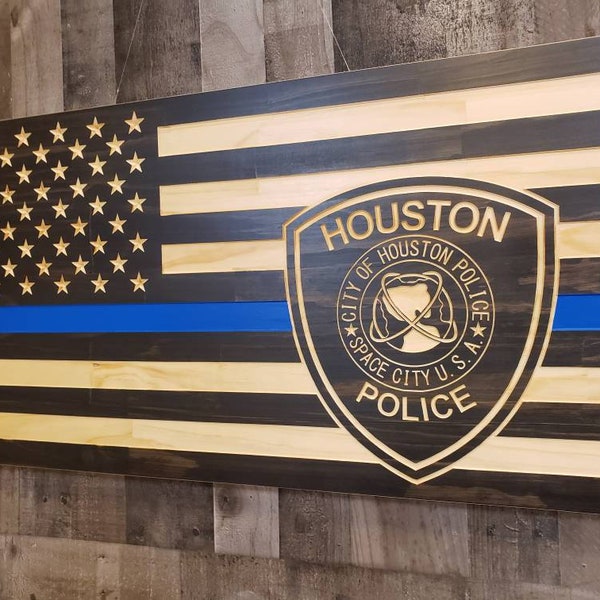 Houston police department thin blue line Subdued American flag