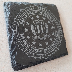 FBI Custom laser engraved slate coaster set. Special Agent Federal Bureau of Investigation