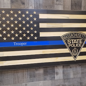 Massachusetts state police thin blue line rustic American flag