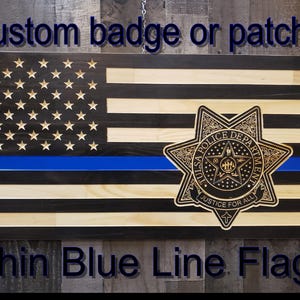 Thin blue line Subdued American flag. Custom police flag, police patch flag, police badge flag. with optional challenge coin holder