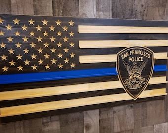 San Francisco  police patch thin blue line Subdued American flag