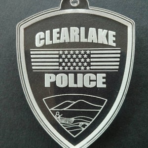 Clearlake police department acrylic Christmas ornament. Clearlake police patch