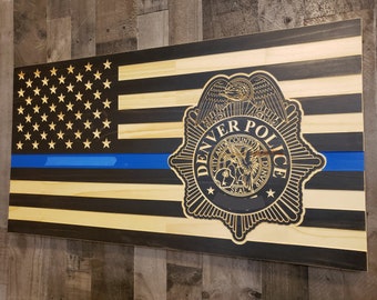 Denver Police Department thin blue line Subdued American flag, Denver Colorado Police flag
