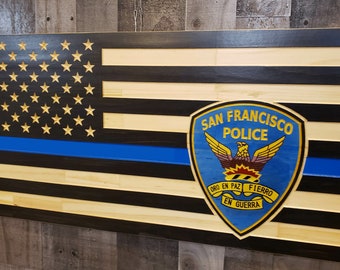 San Francisco police department thin blue line Subdued American flag