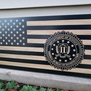 FBI laser engraved wood American flag.