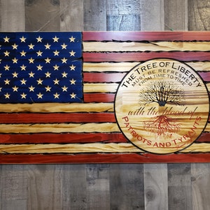 Tree of Liberty torn American rustic flag, Patriotic wall art